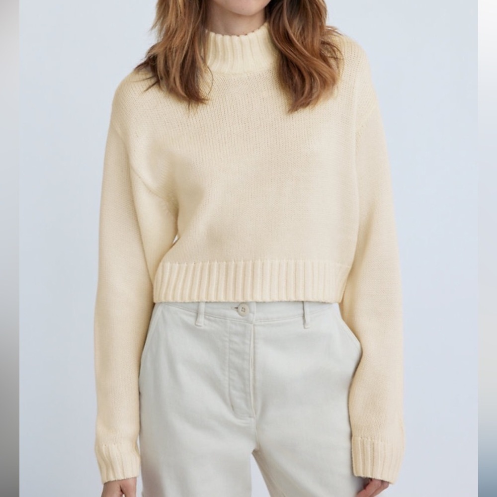 Aritzia Wilfred Free Harper Merino Wool Mock Neck Cropped Sweater Cream Size XS